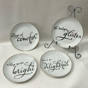 Target Threshold Christmas Appetizer Plates Set 4 White Gold Trim 6 1/2 In Round